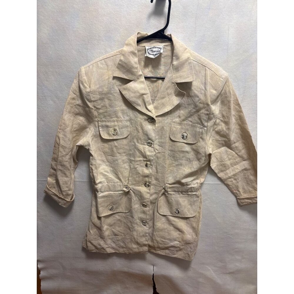 Mevisto Womens Beige Linen Button-Down Jacket With Pockets Size L